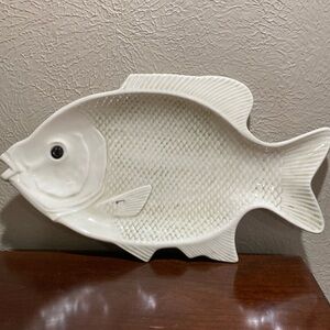 Vintage, Ceramic White Fish Platter with a Textured Surface by Tesoro